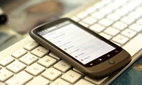 Mobile phone on keyboard