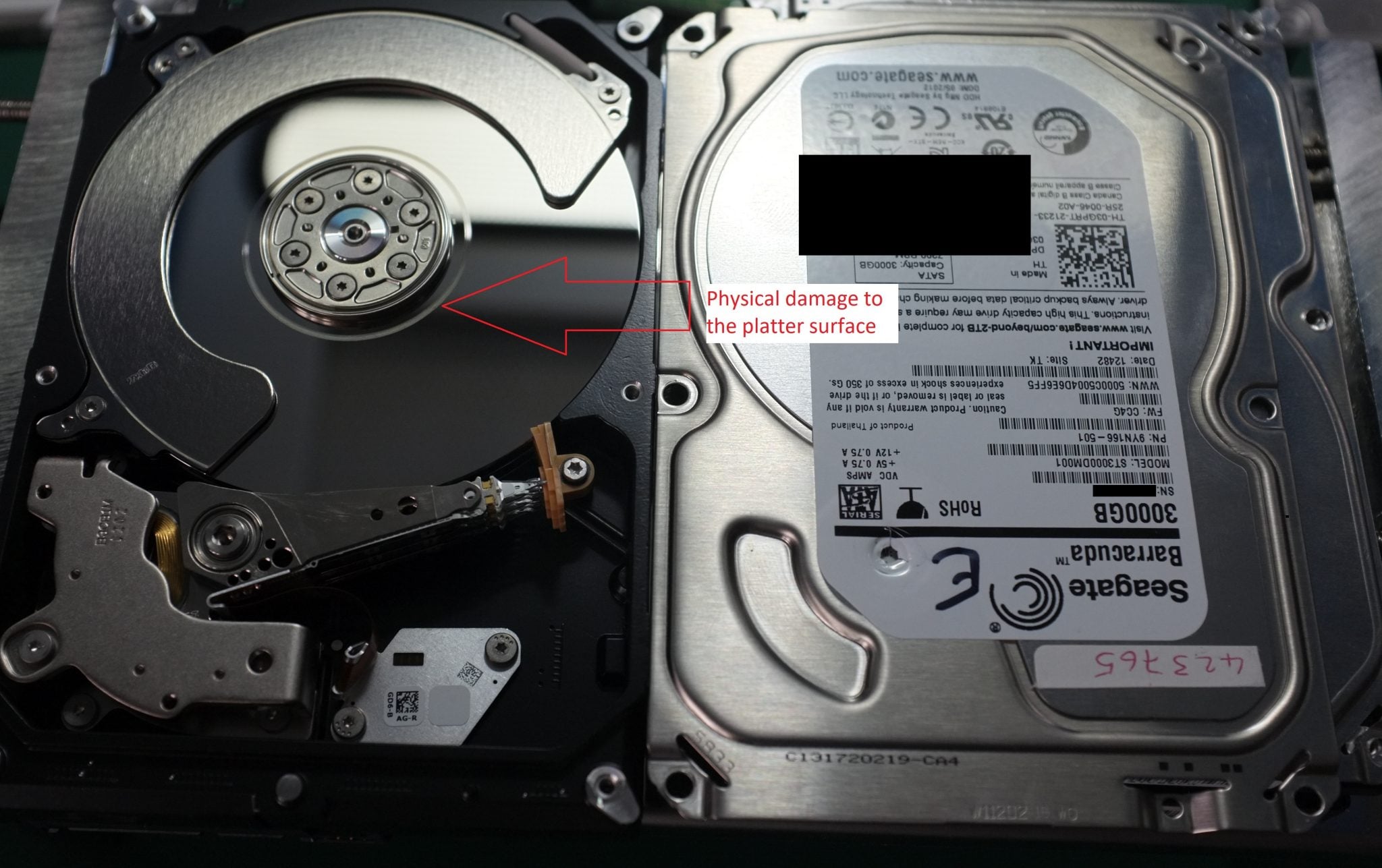Seagate 3TB HDD Platter damage