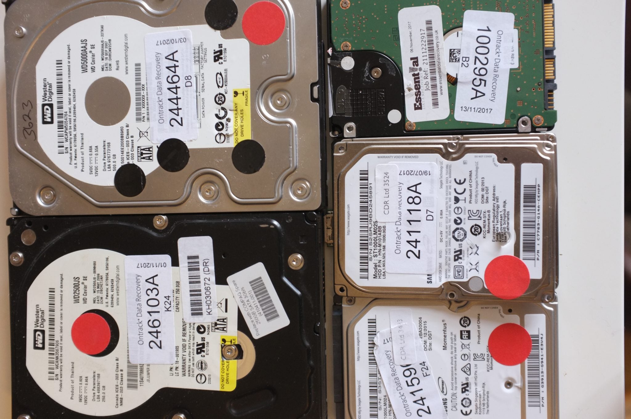 Multiple HDDs from data recovery companies
