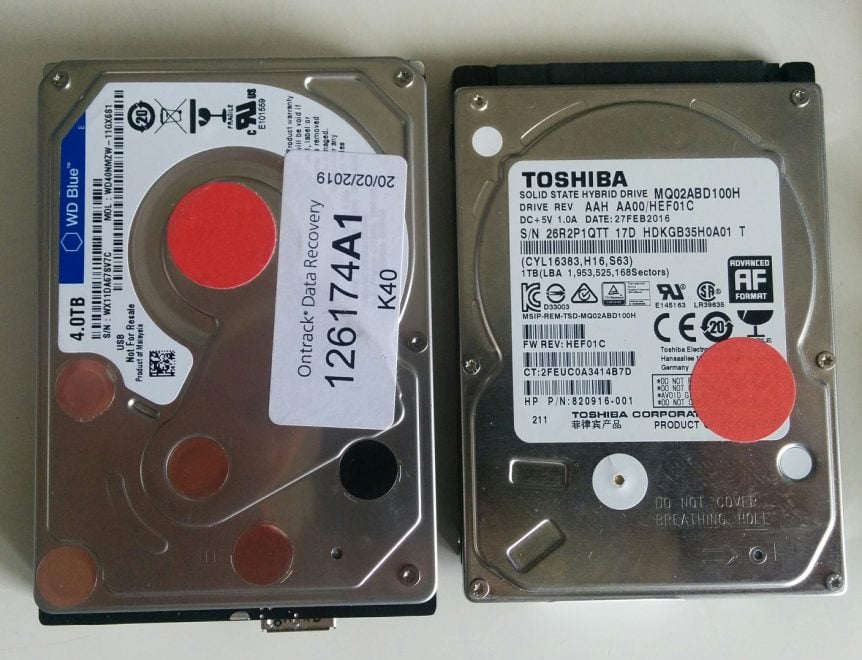 Ontrack Data Recovery HDD and SSHD 4TB WD and 1TB Toshiba SSHD